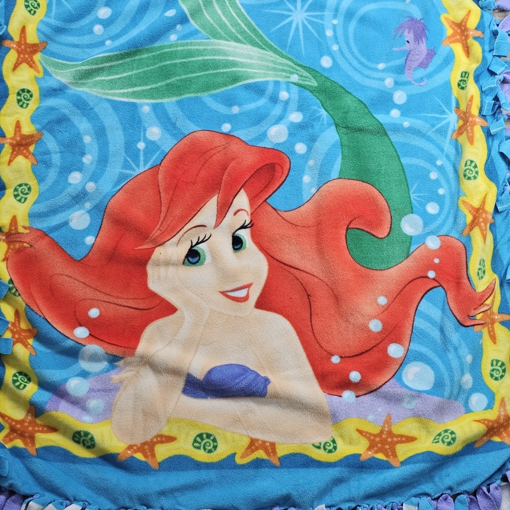 Disney Little Mermaid Comforter 51"x 39"Toddler Quilt 1990's Ariel Sebastian